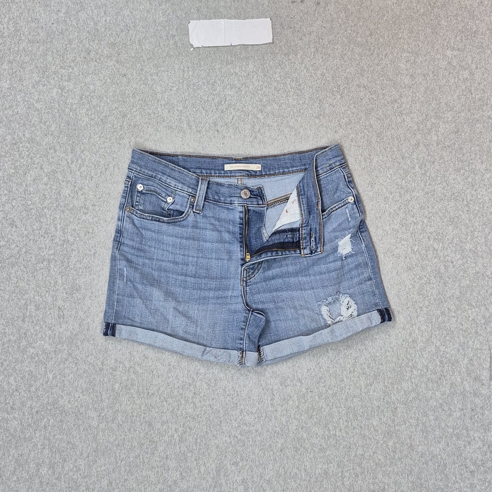 Levi's Women Shorts W28 Blue Denim Mid Length Shorts Cuffed 3.5" Inseam Logo